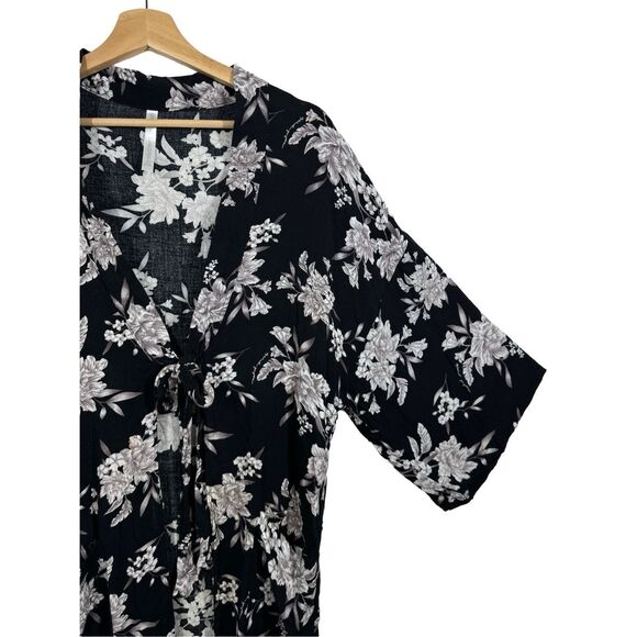 Spritual Gangster Maya Black 3/4 Sleeve Floral Kimono Cardigan One Size Pocket - Picture 9 of 10